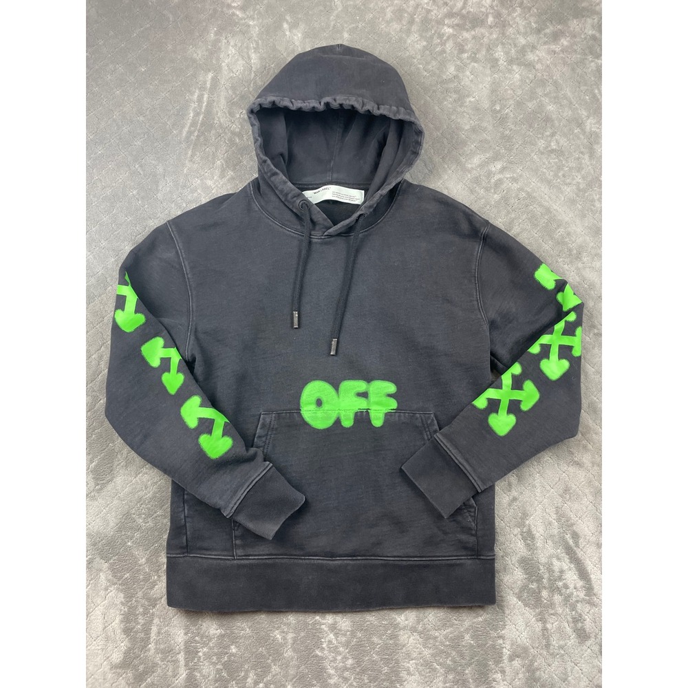 Off-White Virgil Abloh Black Neon Green Spray Paint Hoodie Men Medium 2013